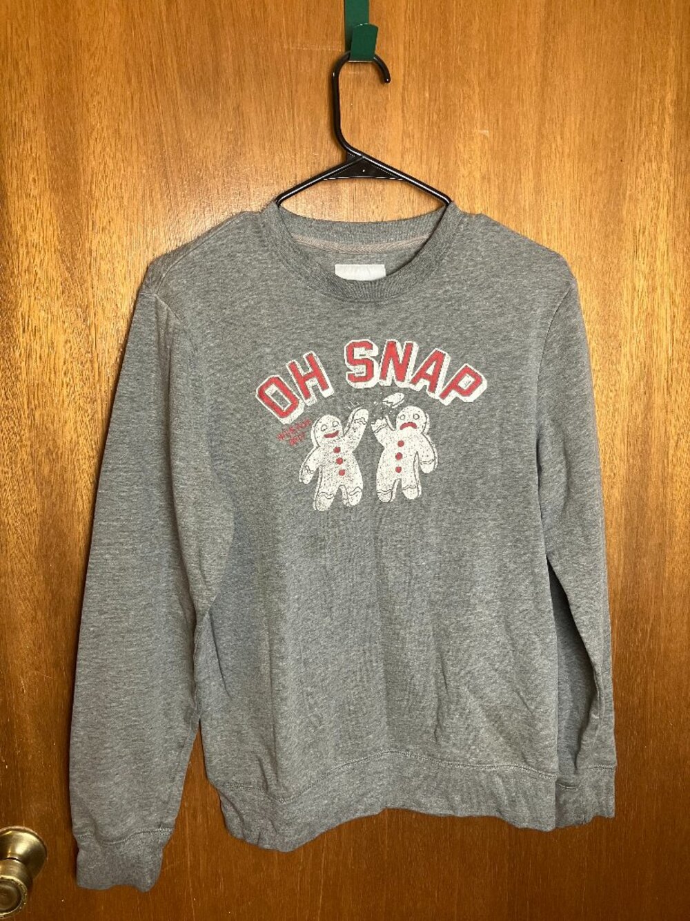 Old Navy Grey Christmas Sweater Men's Small Gingerbread Man Funny Sweatshirt